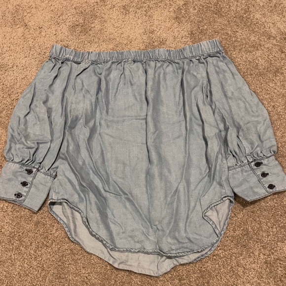 Blue off the shoulder chambray shirt - Picture 2 of 2